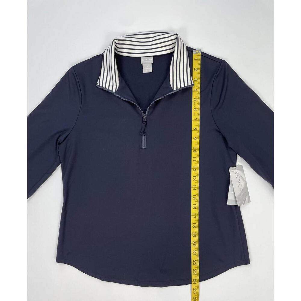 NWT Chico’s Zenergy Navy 1/4 Zip Striped Detail Nautical Top Shirt Chico’s  1 - Picture 7 of 9